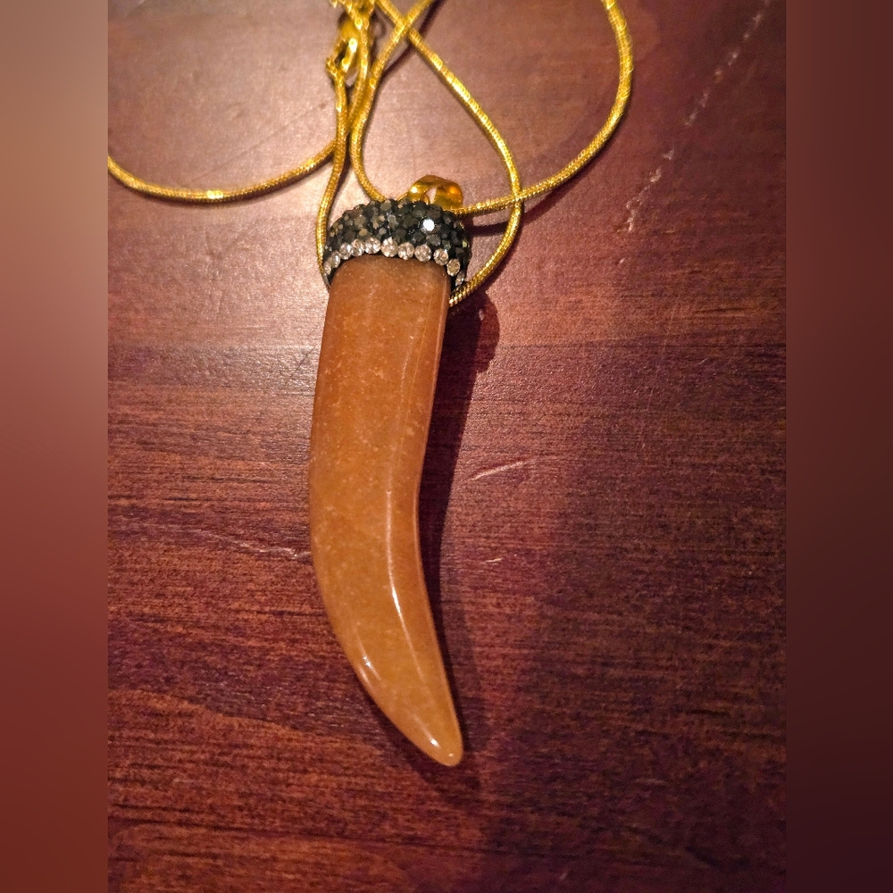 Vintage Carnelian Horn Pendant On 18KT GF Chain Necklace